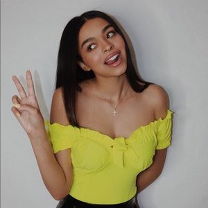 Neon yellow off-shoulder milk maid bodysuit